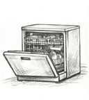Technician's sketch of a dishwasher — common dishwasher problems and repair guides