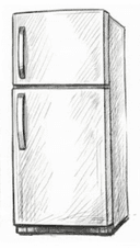 Technician's sketch of a refrigerator — common refrigerator problems and repair guides