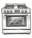 Technician's sketch of an oven and stove — common oven problems and repair guides