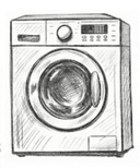 Technician's sketch of a washing machine — common washer problems and repair guides